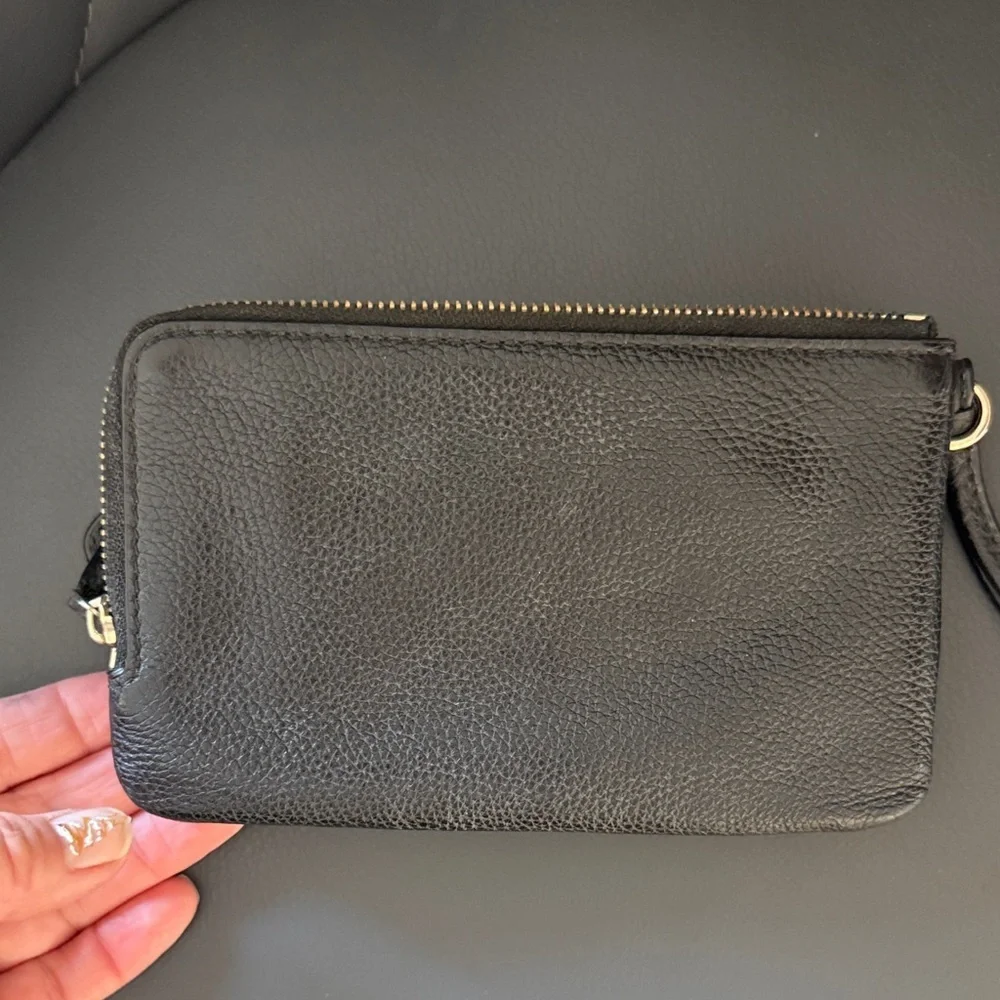 Coach Black Leather Wristlet double zipper black
